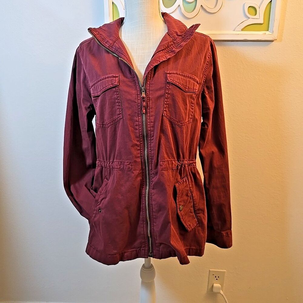 Sonoma Maroon Red Women's Utility Anorak Zip Jacket Size Large Pockets Snaps